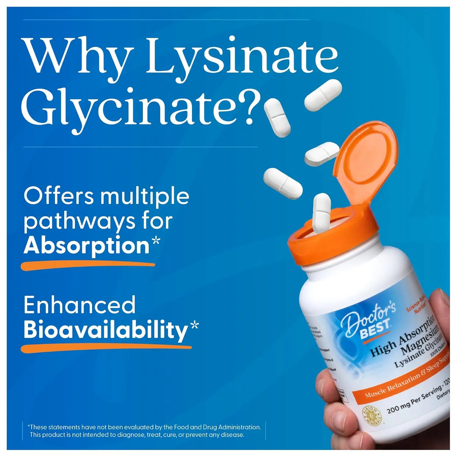 A bottle of Doctor's Best High Absorption Magnesium 100mg tablets, a unisex food supplement with 120 servings, 240 tablets in total.