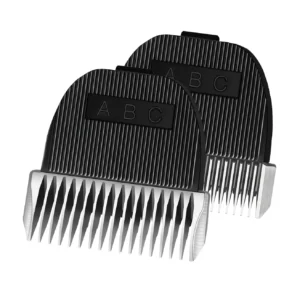 Two-piece replacement dog clipper blade set with 3mm and 6mm guard lengths, featuring sharp titanium-ceramic blades for low-noise and precise grooming.