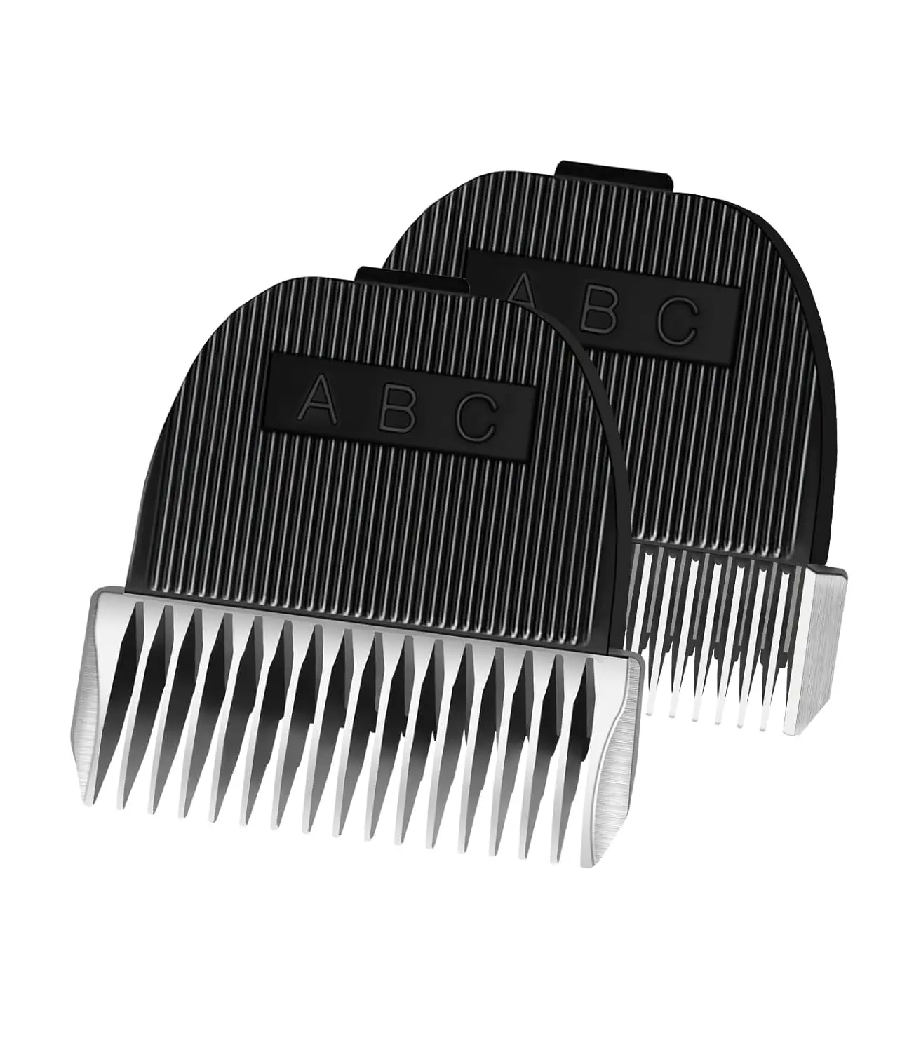 Two-piece replacement dog clipper blade set with 3mm and 6mm guard lengths, featuring sharp titanium-ceramic blades for low-noise and precise grooming.