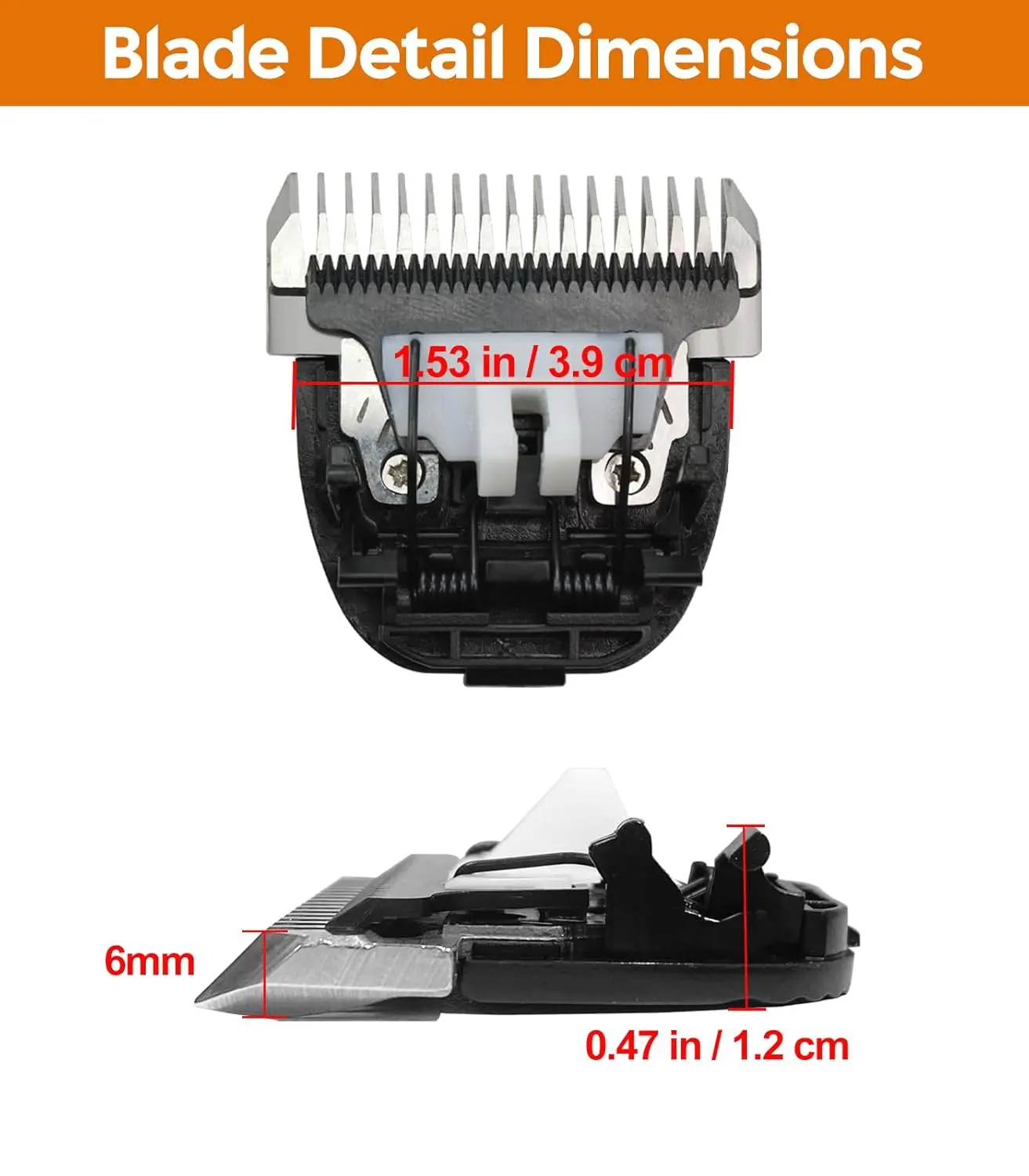 Two-piece replacement dog clipper blade set with 3mm and 6mm guard lengths, featuring sharp titanium-ceramic blades for low-noise and precise grooming.