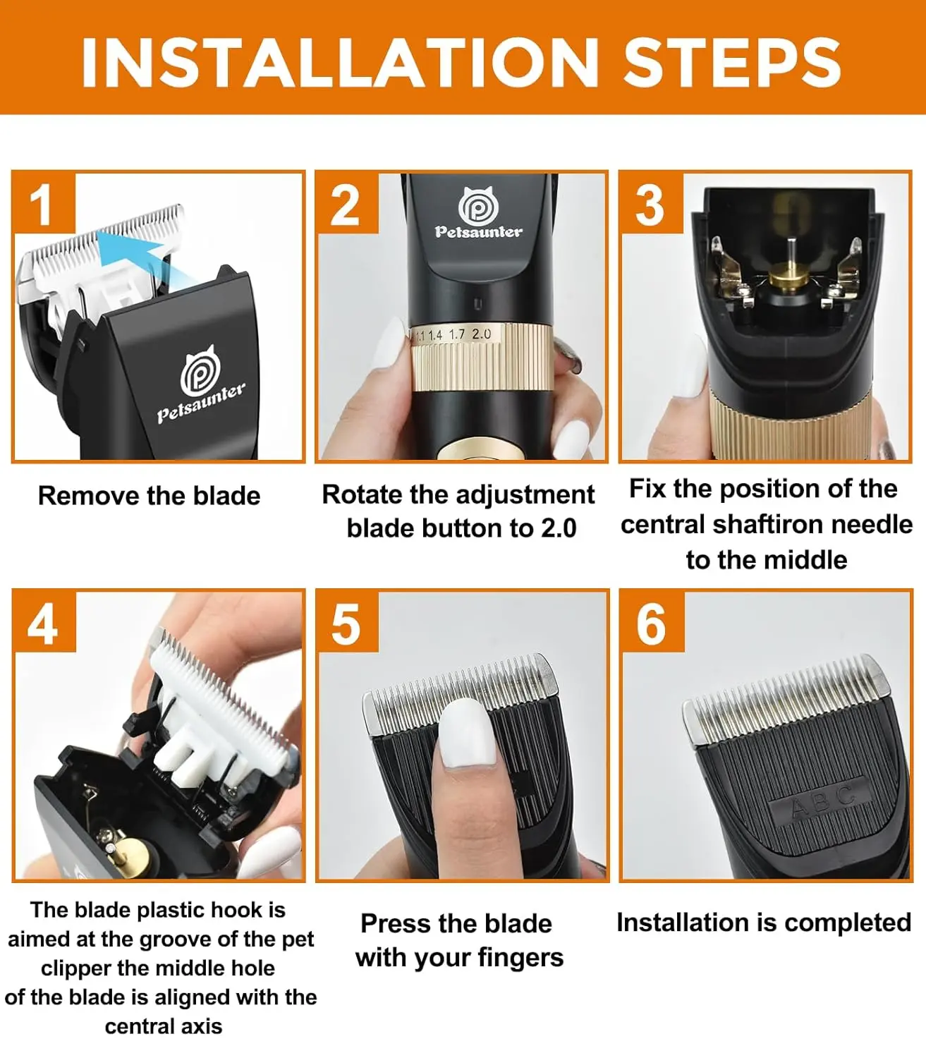 Two-piece replacement dog clipper blade set with 3mm and 6mm guard lengths, featuring sharp titanium-ceramic blades for low-noise and precise grooming.