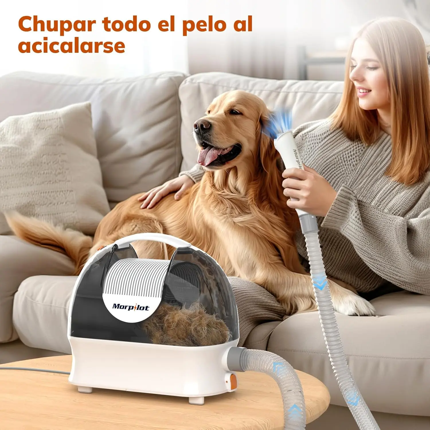 Morpilot dog clipper vacuum kit with powerful 12000 Pa suction, designed to effortlessly remove 99% of loose pet hair during grooming for a comfortable and clean experience.