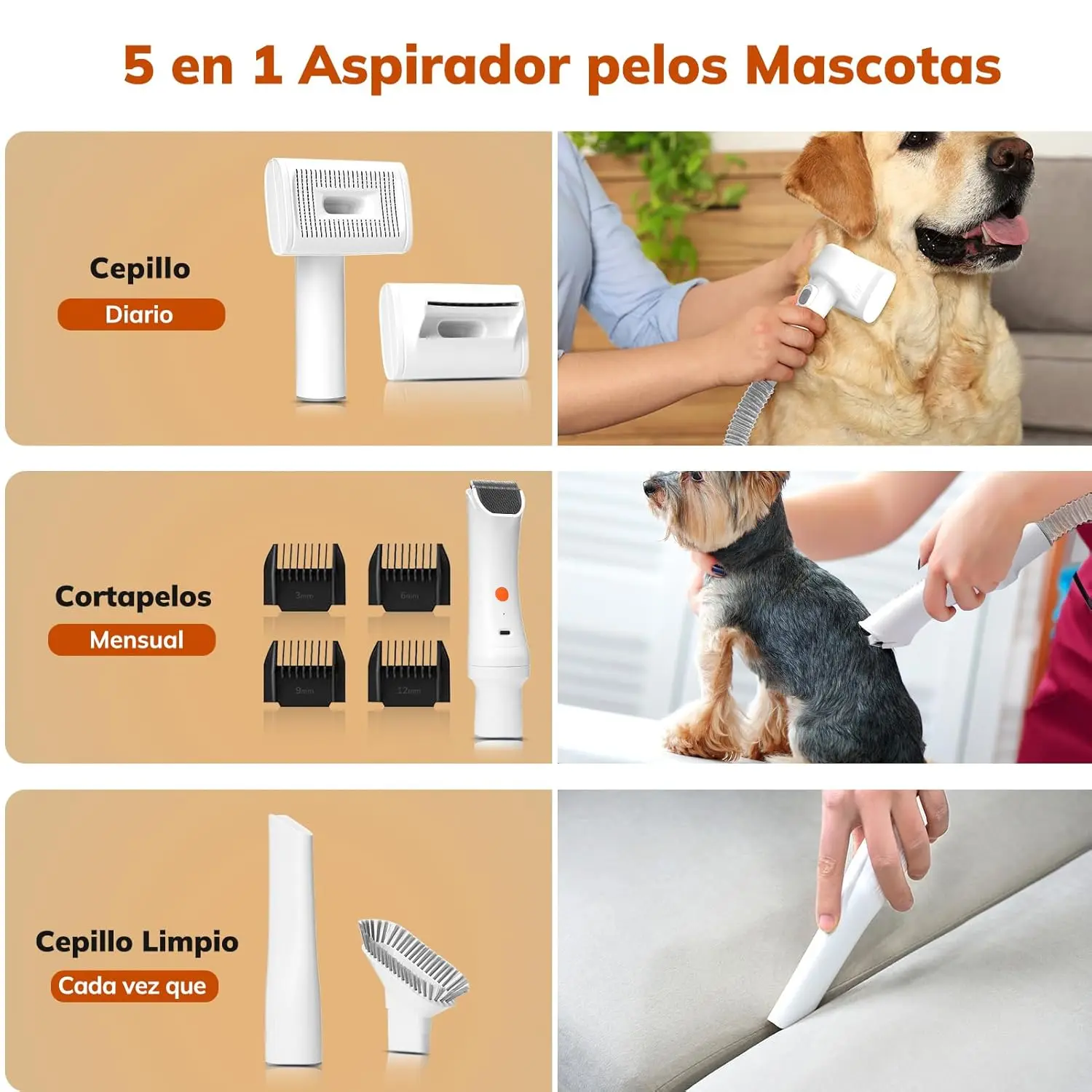 Morpilot dog clipper vacuum kit with powerful 12000 Pa suction, designed to effortlessly remove 99% of loose pet hair during grooming for a comfortable and clean experience.