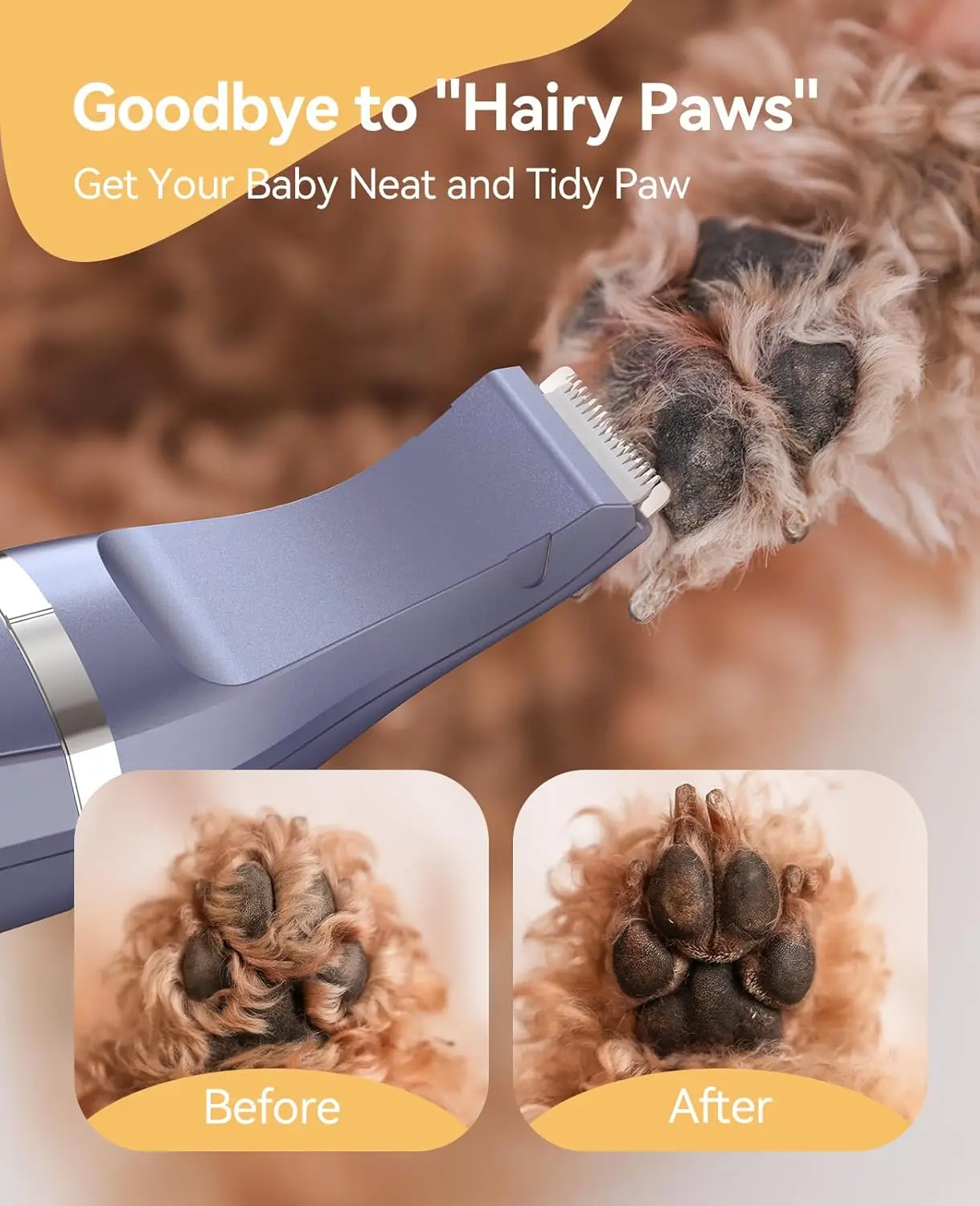 This 4 in 1 dog grooming kit includes clippers, a paw trimmer, and a nail grinder for easily grooming small dogs and cats at home.