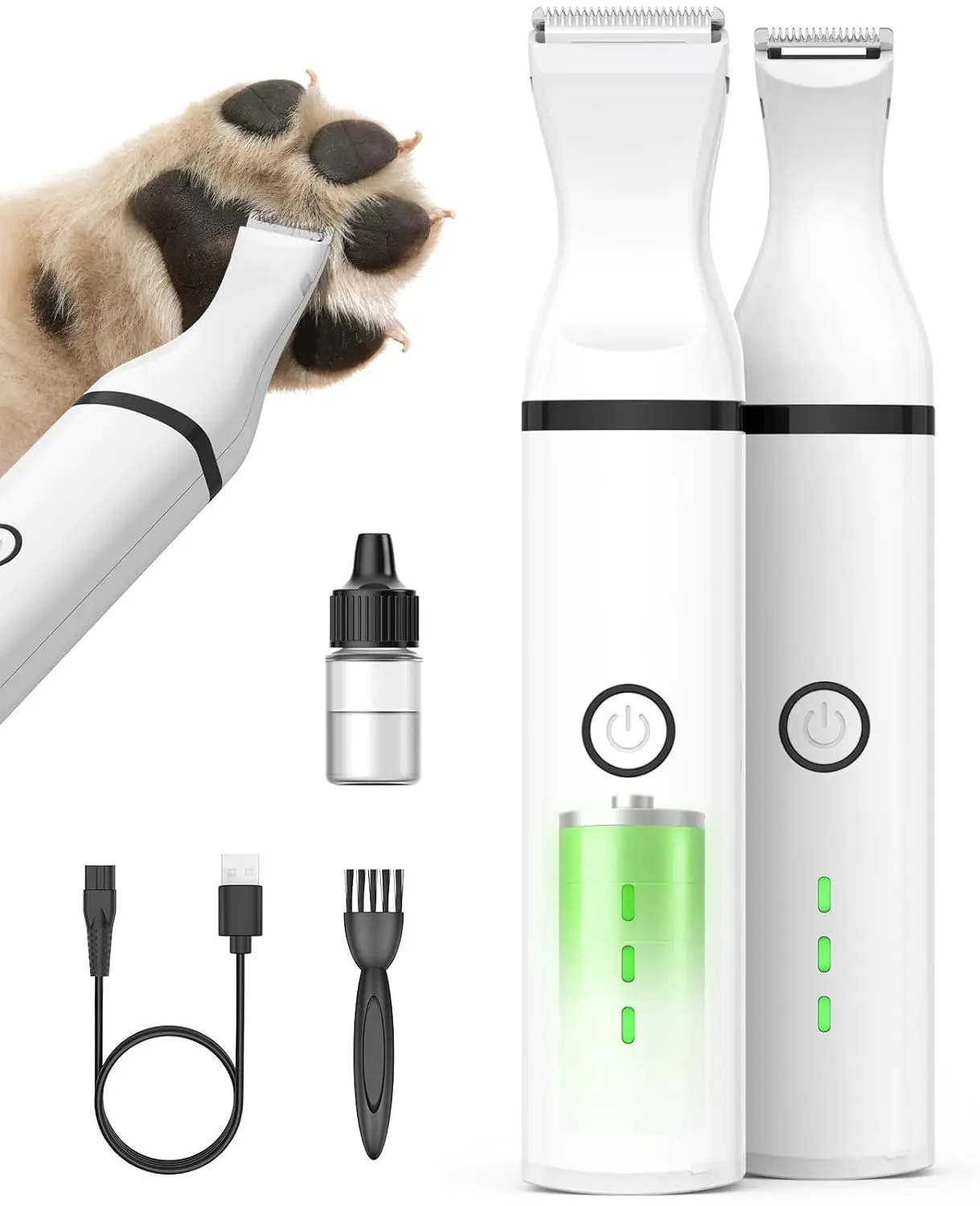 The oneisall cordless dog paw trimmer provides quiet and safe grooming for small areas like paws, ears, and eyes.