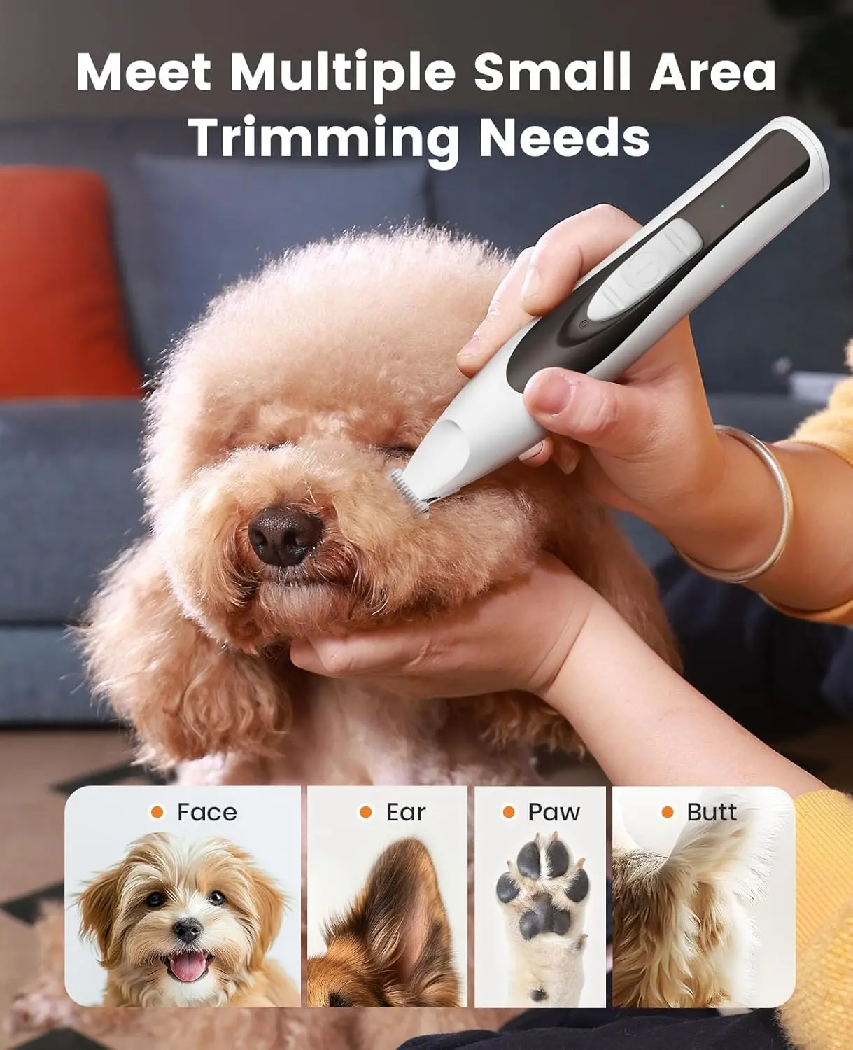 The 2-in-1 dog paw trimmer and nail grinder features LED lights for safe and quiet pet grooming.