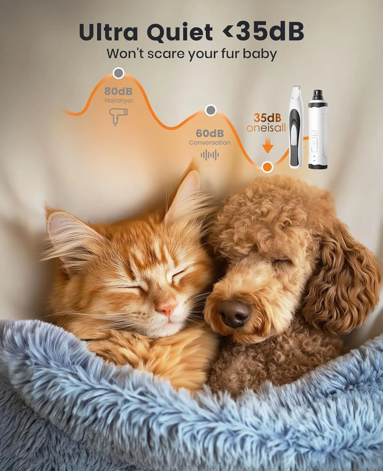 The 2-in-1 dog paw trimmer and nail grinder features LED lights for safe and quiet pet grooming.