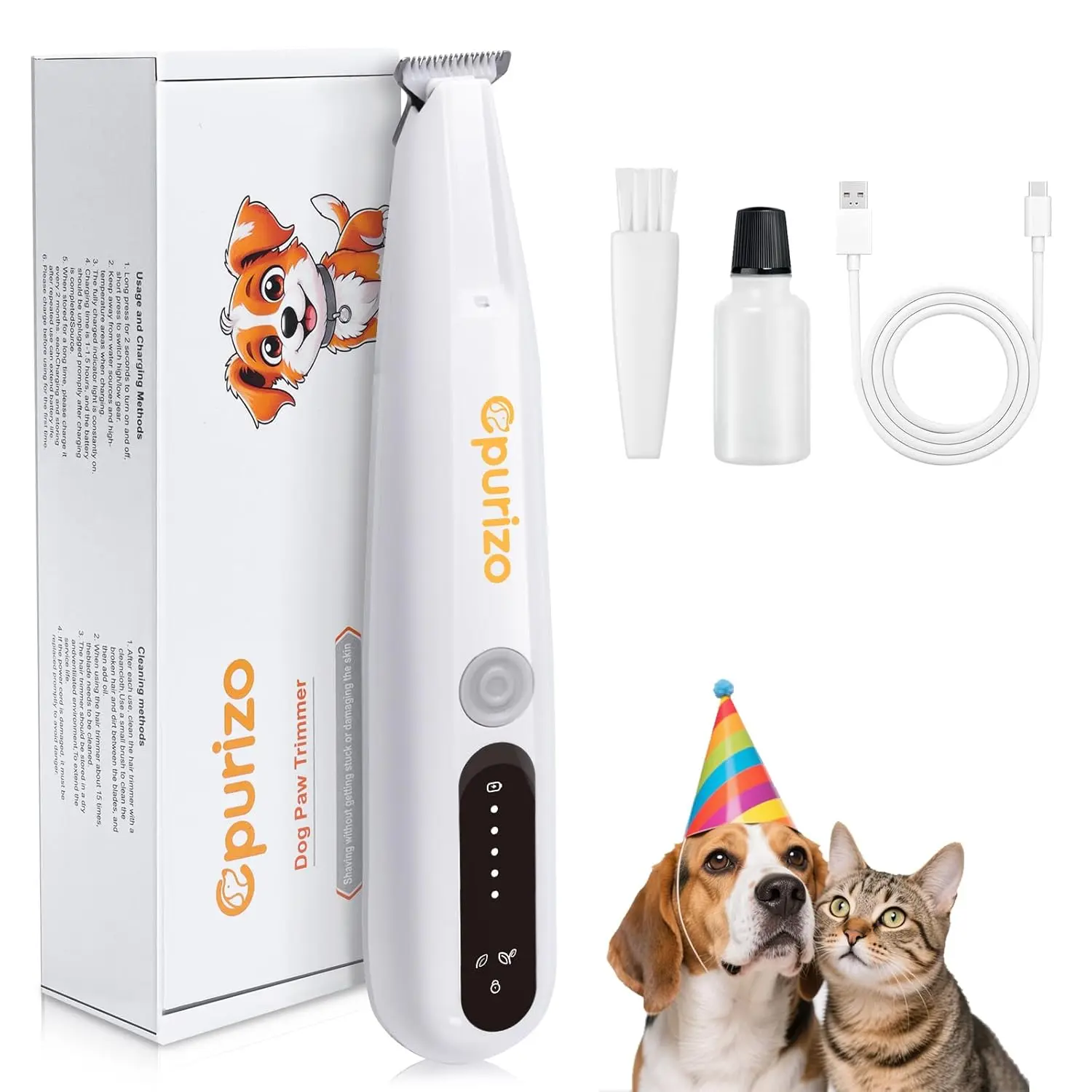 The Cpurizo dog paw trimmer features an LED light for safe grooming and is rechargeable for cordless use.