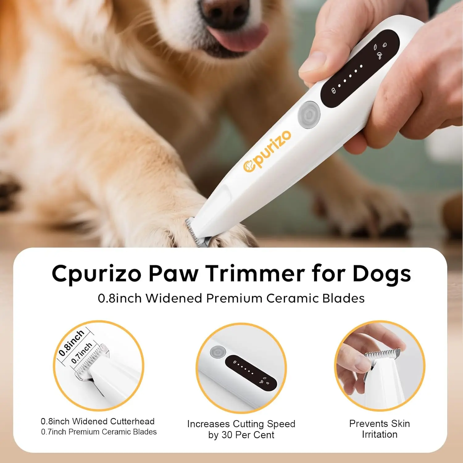 The Cpurizo dog paw trimmer features an LED light for safe grooming and is rechargeable for cordless use.