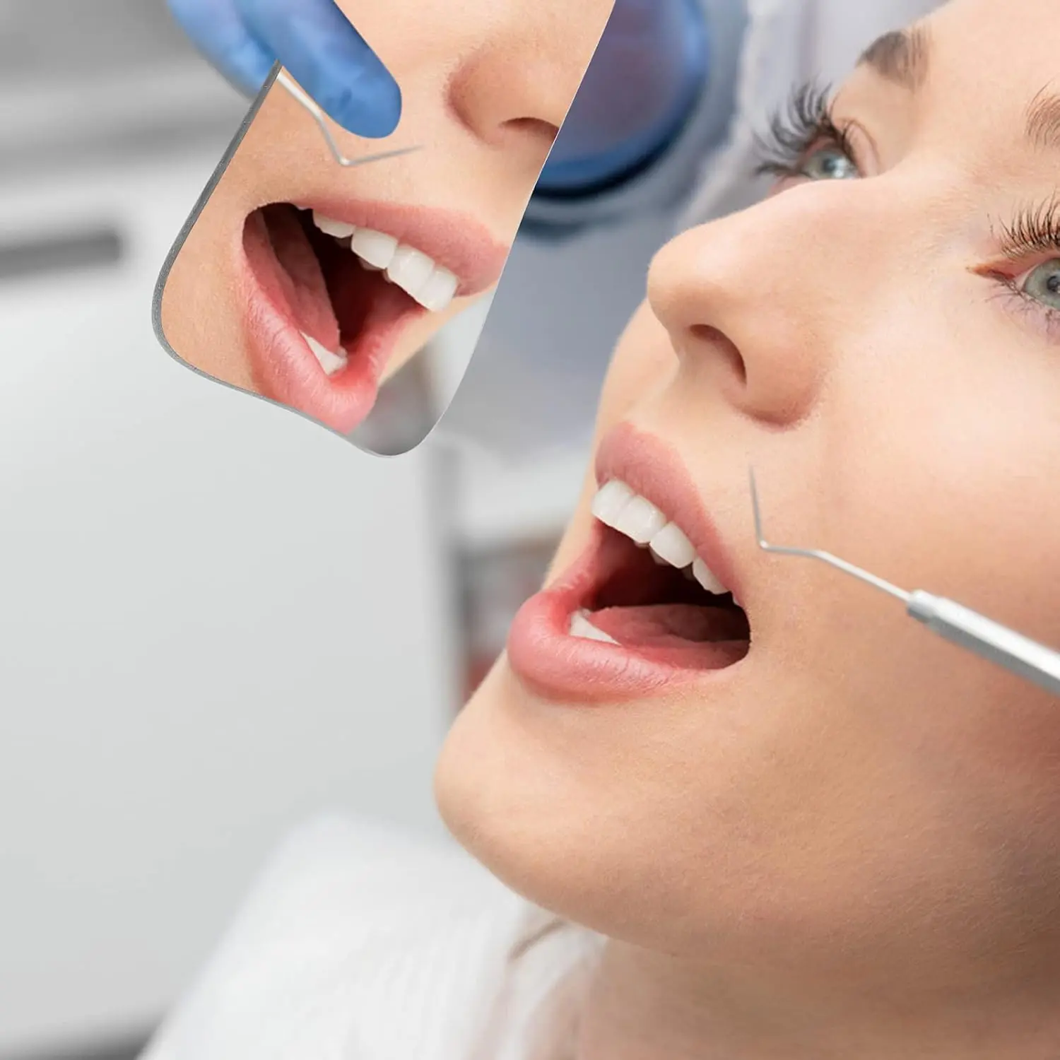 The double-sided intraoral reflector with polished edges offers enhanced visibility for orthodontic photography, ensuring patient comfort.