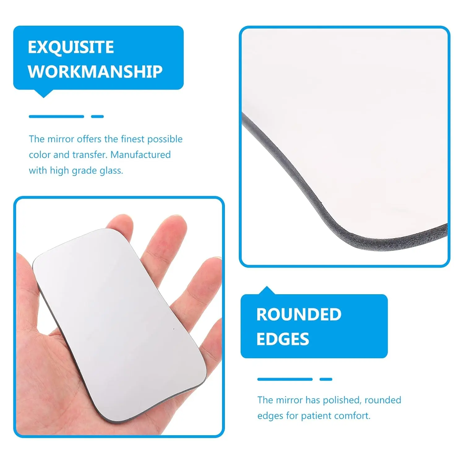 The double-sided intraoral reflector with polished edges offers enhanced visibility for orthodontic photography, ensuring patient comfort.