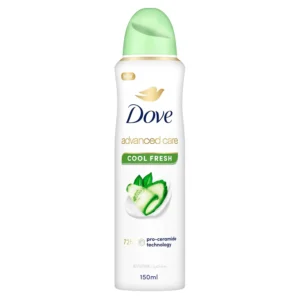 Dove Advanced Care Cool Fresh antiperspirant deodorant spray provides 72-hour odor and sweat protection while soothing skin irritated by shaving.
