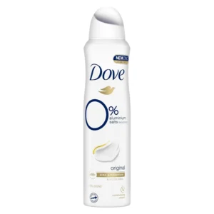 Dove 0% Original Antiperspirant Deodorant Spray provides 48-hour odor and sweat protection with a gentle, aluminum-free formula and Dove's signature moisturising cream for soft, smooth underarms.