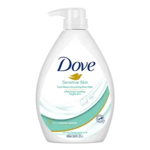 Bottle of Dove Shea Butter & Vanilla Body Wash, a moisturizing body cleanser with naturally derived extracts for soft, smooth, and nourished skin.