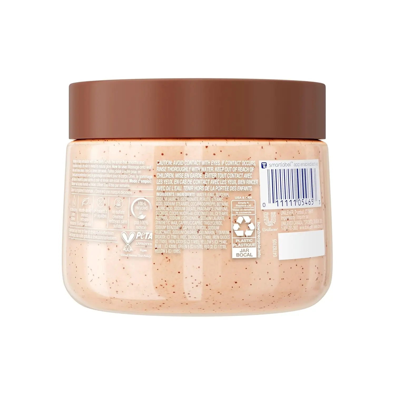 Dove Brown Sugar and Coconut Butter Body Scrub gently exfoliates and nourishes, revealing smooth, radiant skin.