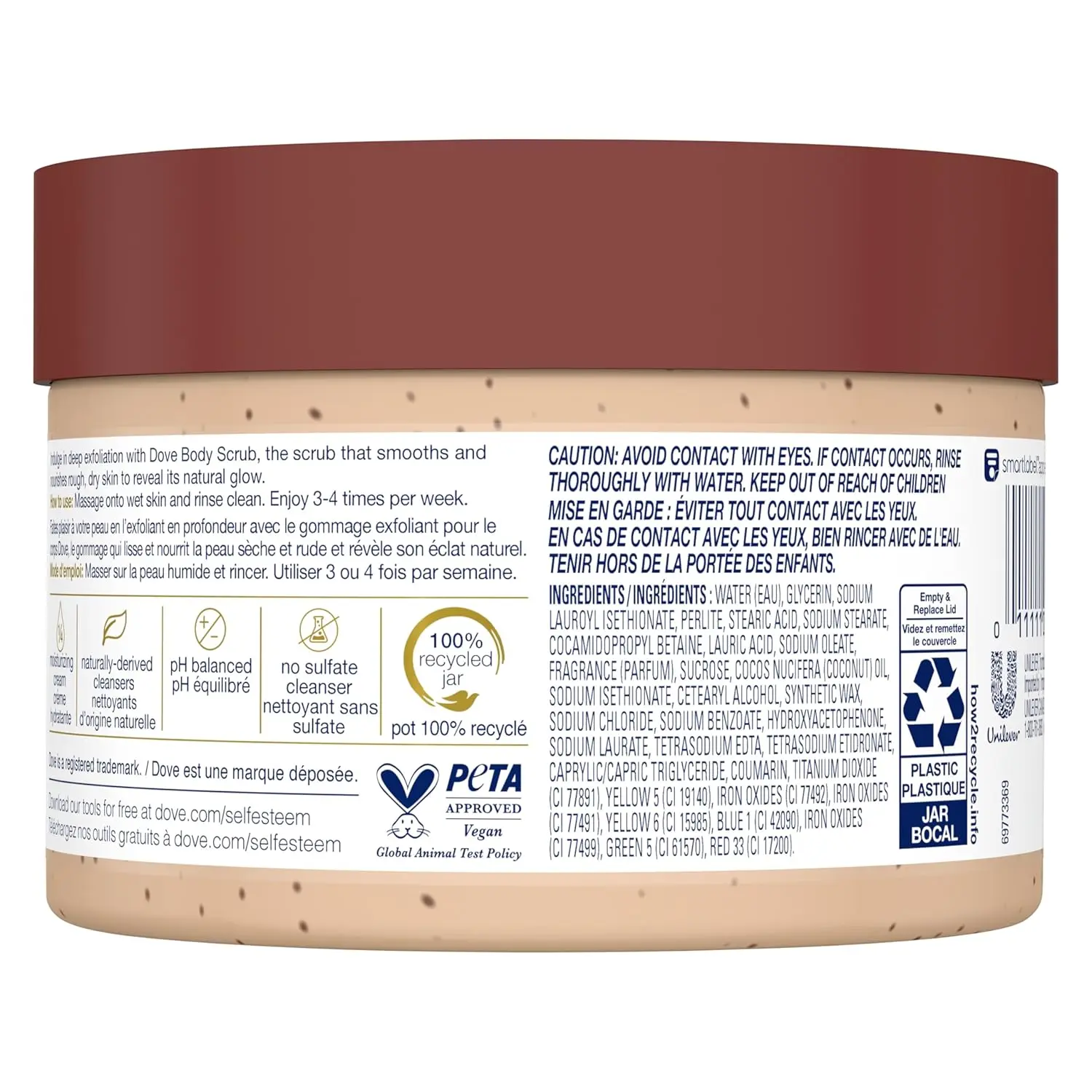 Dove Brown Sugar and Coconut Butter body scrub gently exfoliates to remove dry, dull skin, revealing radiant, silky-smooth skin.