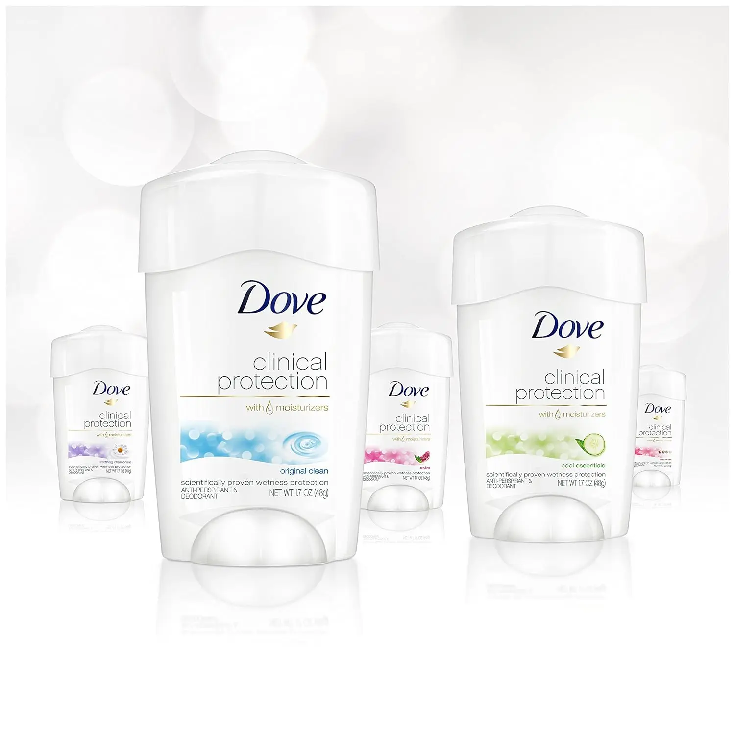 Dove Clinical Protection Original Clean antiperspirant deodorant providing up to 48 hours of clinical strength protection and containing 1/4 moisturizers for great underarm care.