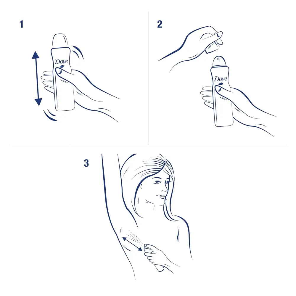 Image shows three cans of Dove Women Original Anti-Perspirant Deodorant Spray providing up to 48-hour protection.