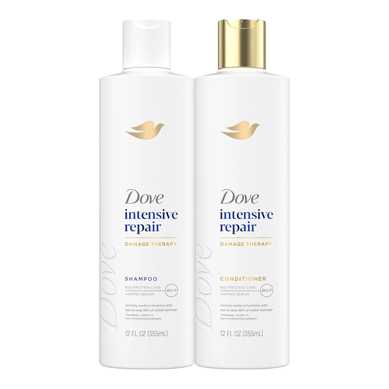 Dove Intensive Repair shampoo and conditioner set visibly repairs damaged, dry hair with keratin actives, leaving it strong, smooth, and manageable while reducing breakage.