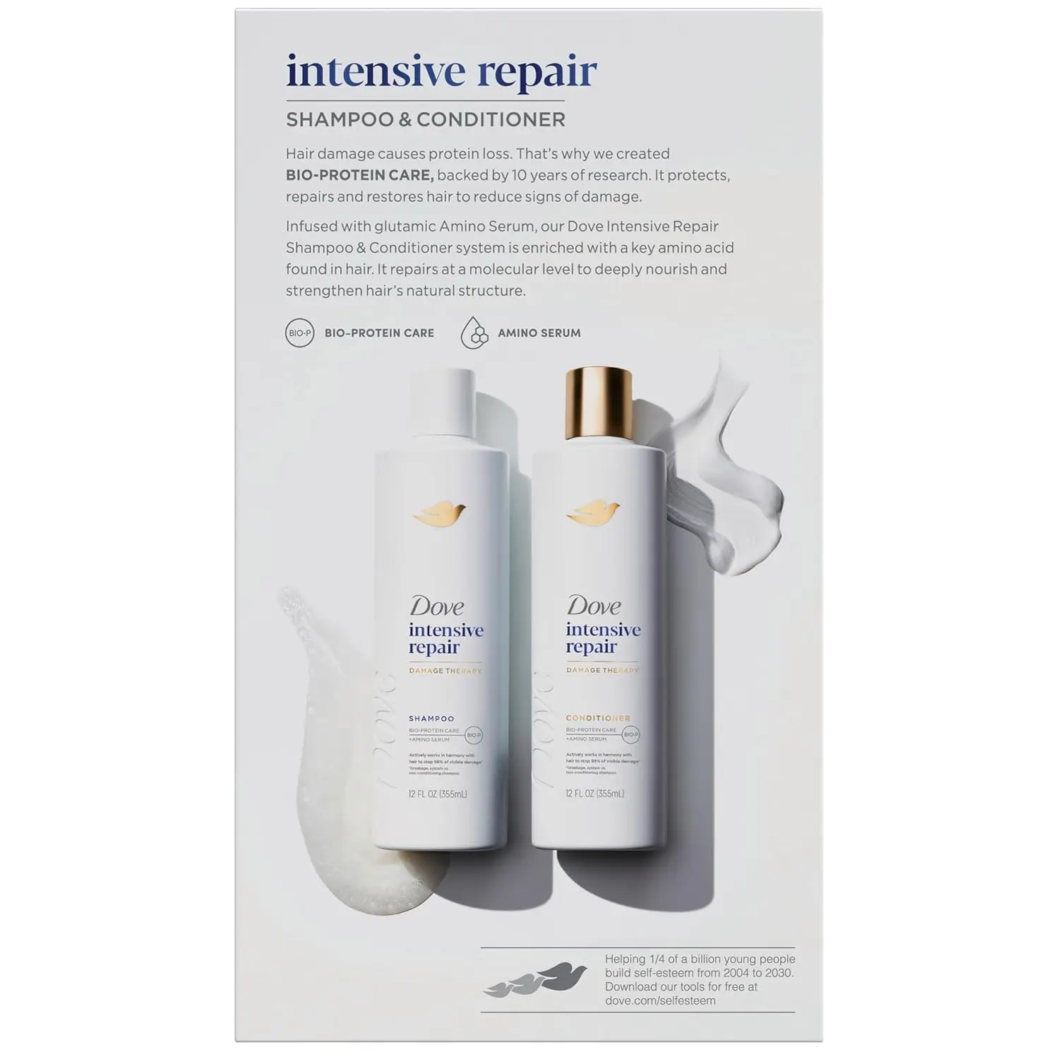 Dove Intensive Repair shampoo and conditioner set visibly repairs damaged, dry hair with keratin actives, leaving it strong, smooth, and manageable while reducing breakage.