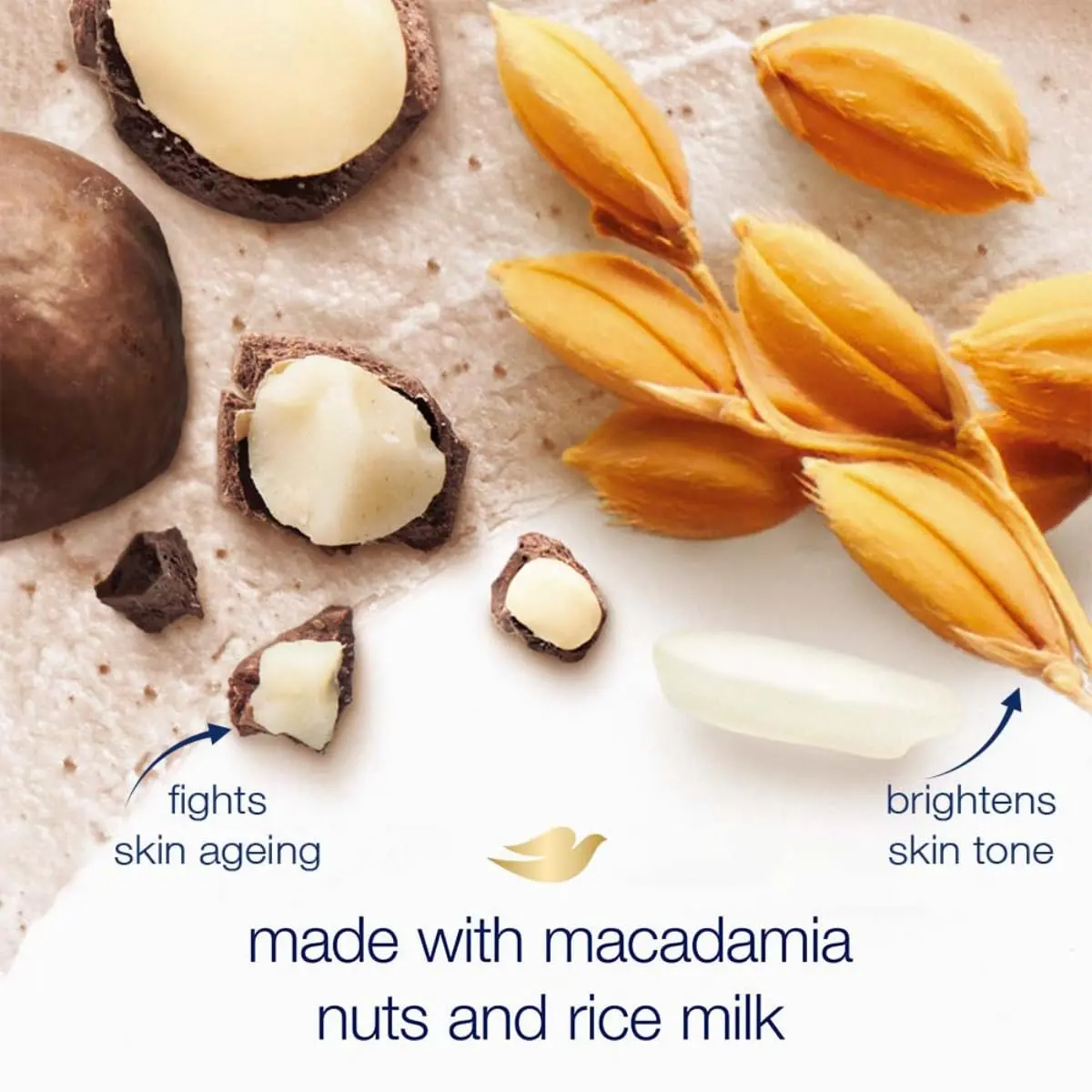 Dove Macadamia and Rice Milk body scrub gently exfoliates to reveal smoother, more radiant skin while restoring natural nutrients.