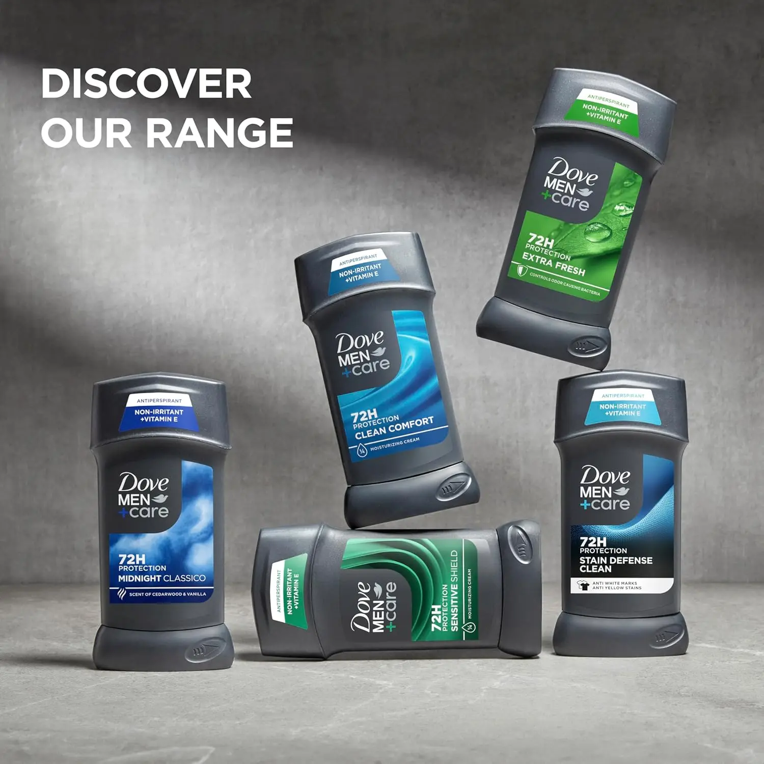 Dove Men+Care Clean Comfort deodorant stick provides 72-hour sweat and odor protection with Vitamin E and moisturizers for comfortable underarms.