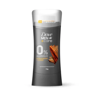 Dove Men+Care Sandalwood and Amber antiperspirant deodorant stick provides 72-hour sweat and odor protection, with 0% aluminum and a moisturizing formula for comfortable underarms.
