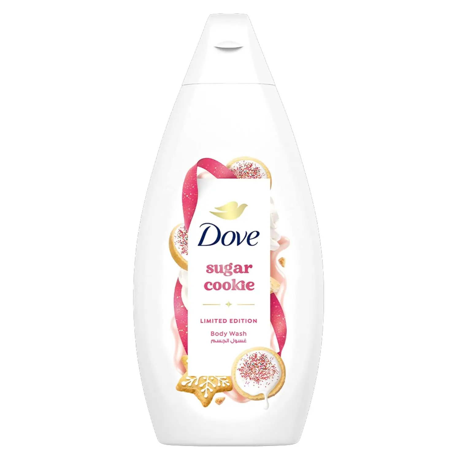Dove Sugar Cookie Limited Edition body wash provides a creamy lather with a sweet cookie fragrance, leaving skin soft and nourished.