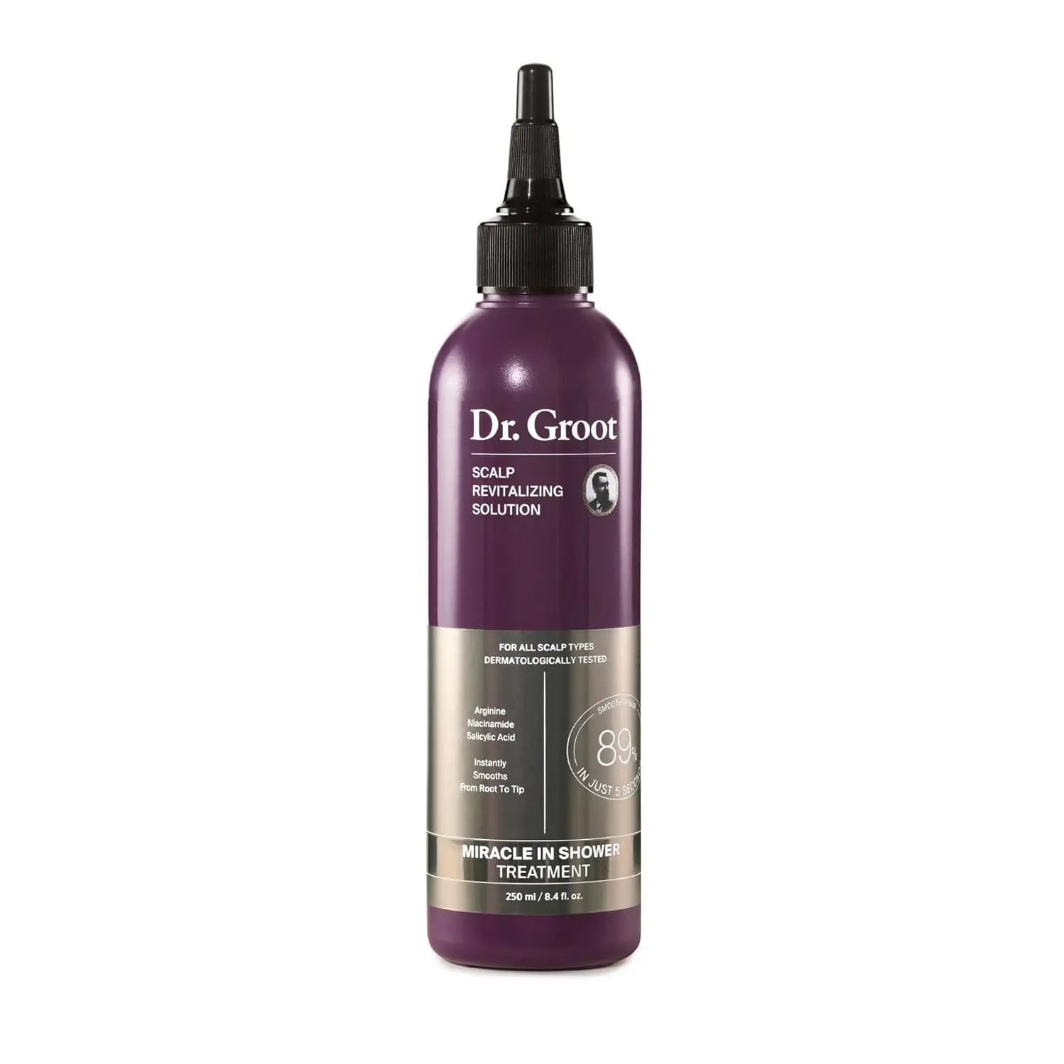 Dr. Groot miracle in-shower treatment visibly thickens hair, reduces hair loss due to breakage, exfoliates and moisturizes the scalp for healthier hair.