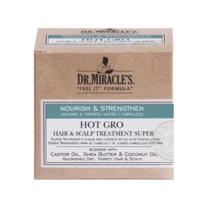 Three bottles of Dr. Miracle's Hot Gro hair and scalp treatment promote healthy hair growth, strengthen damaged hair, and soothe dry, itchy scalps.