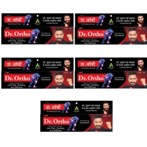 Five packs of Dr. Ortho pain relief ointment, formulated with ten herbal extracts for natural and safe pain relief.