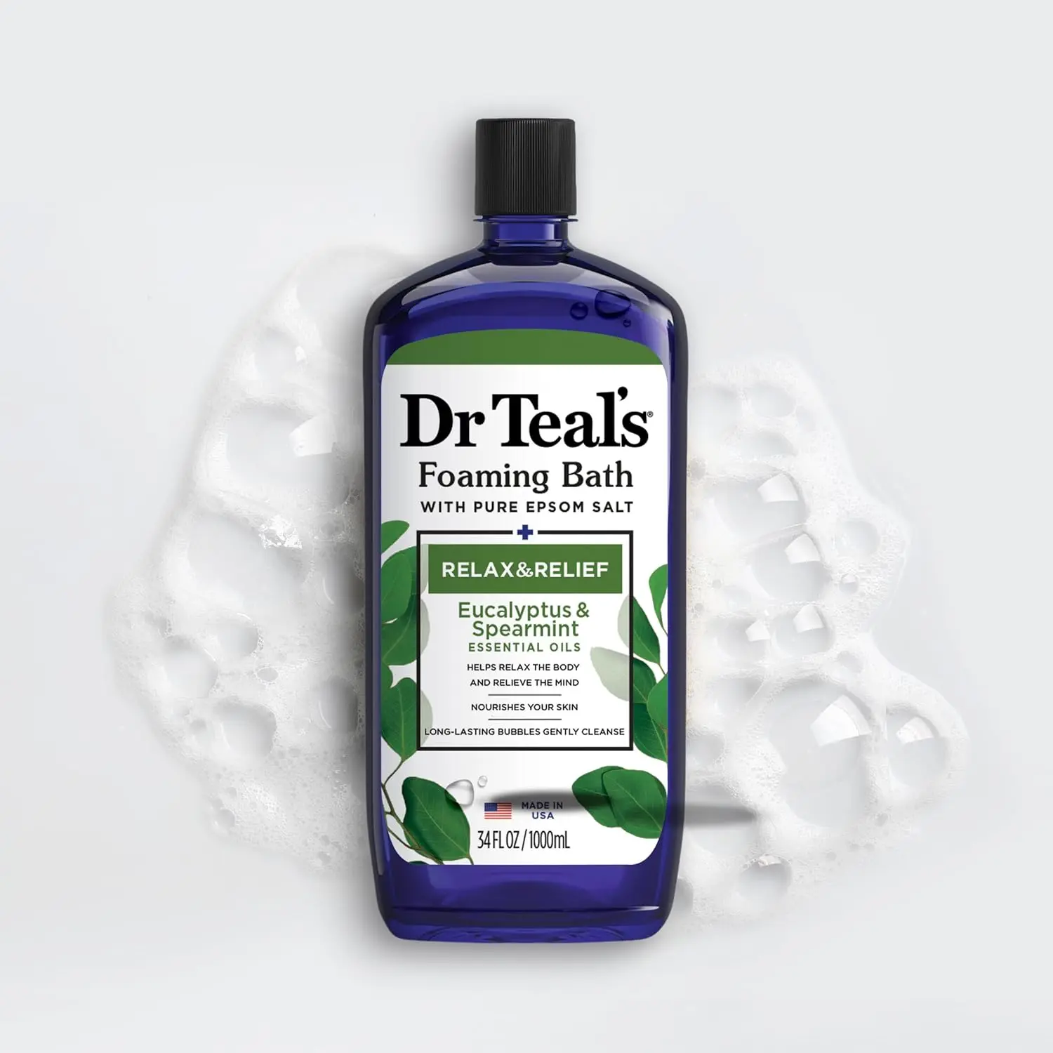 Dr Teal's Eucalyptus and Spearmint Foaming Bath with Epsom Salt helps relax the mind and refresh skin, perfect for your self-care routine.