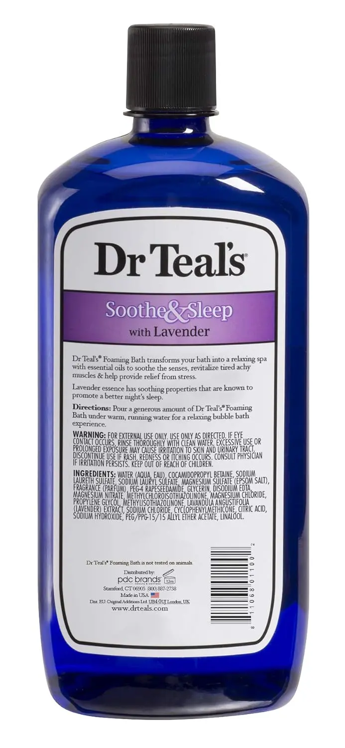 Dr Teal's Soothe & Sleep Foaming Bath with Lavender and Epsom Salt transforms bath time into a relaxing spa experience for sore muscles and better sleep.