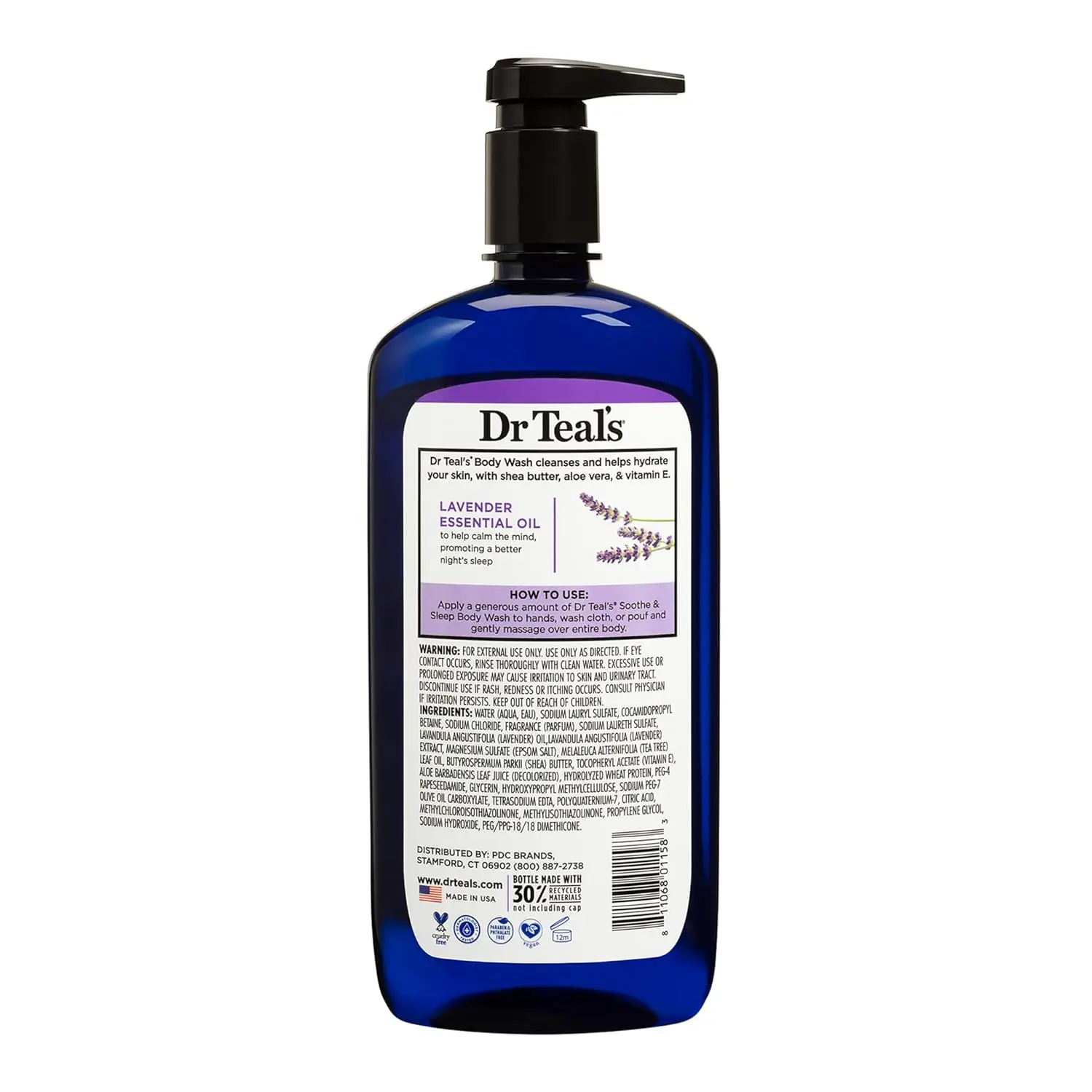 Dr Teal's Lavender Epsom Salt Body Wash moisturizes and conditions skin with aloe vera and shea butter while revitalizing tired muscles and promoting relaxation for a better night's sleep.