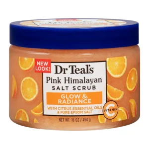 This is a jar of Dr Teal's Vitamin C Epsom Salt Body Scrub for smooth and exfoliated skin.
