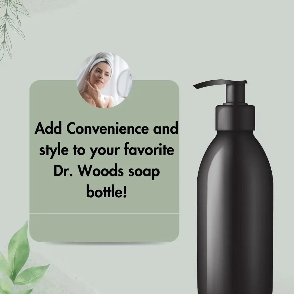 Twelve white Dr. Woods soap dispenser pumps for 32 oz and 16 oz bottles, each with a twist lock and dispensing 2cc of soap.