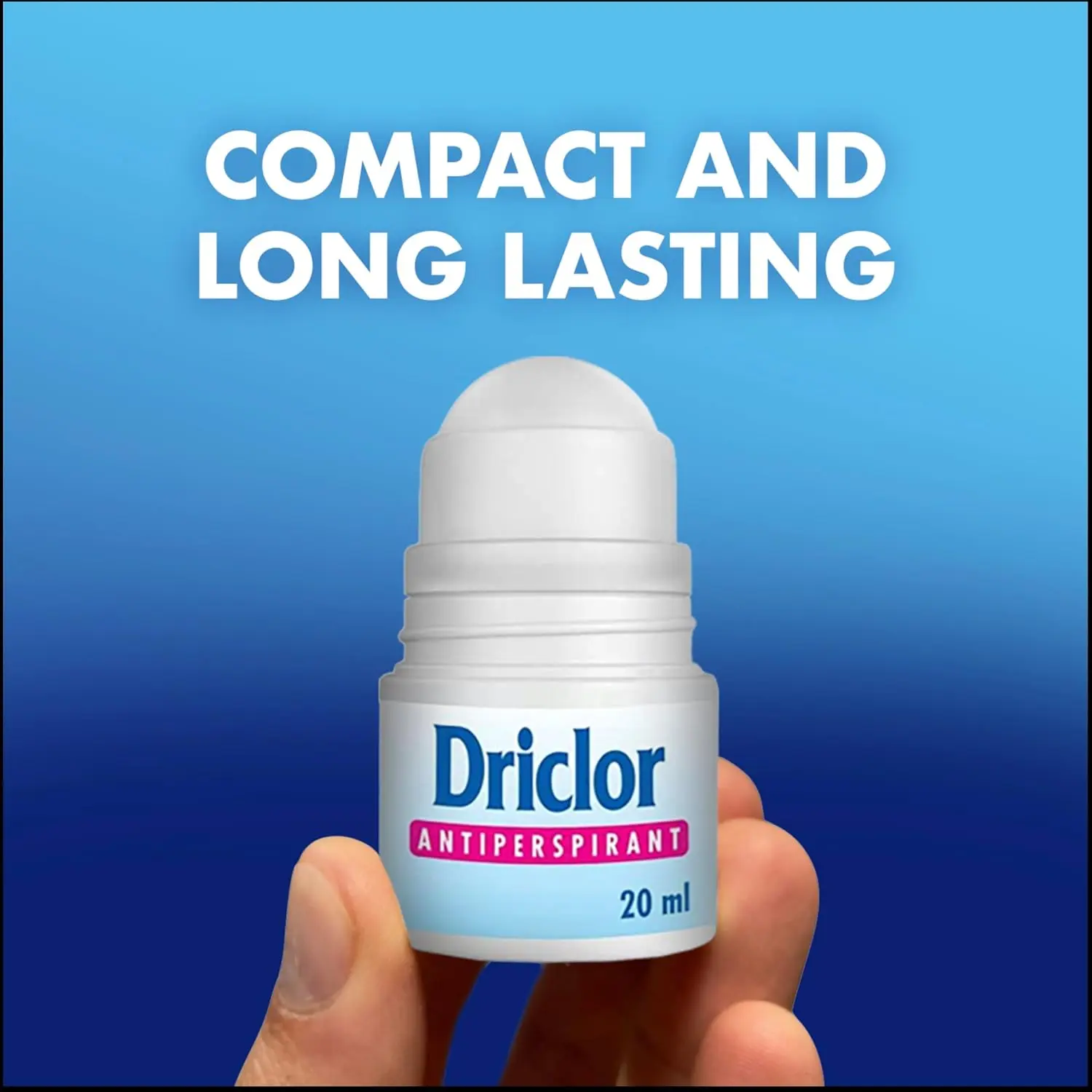 Driclor Antiperspirant Roll On applicator protects against heavy perspiration and lasts for days, offering clinically proven antiperspirant protection.