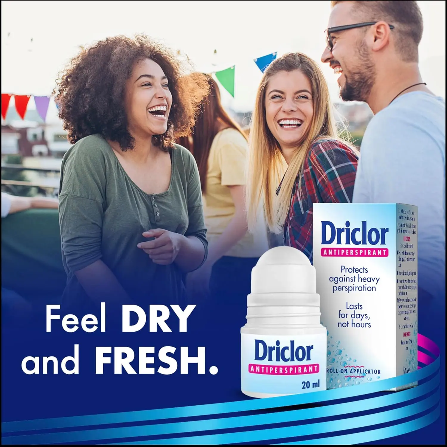 Driclor Antiperspirant Roll On applicator protects against heavy perspiration and lasts for days, offering clinically proven antiperspirant protection.