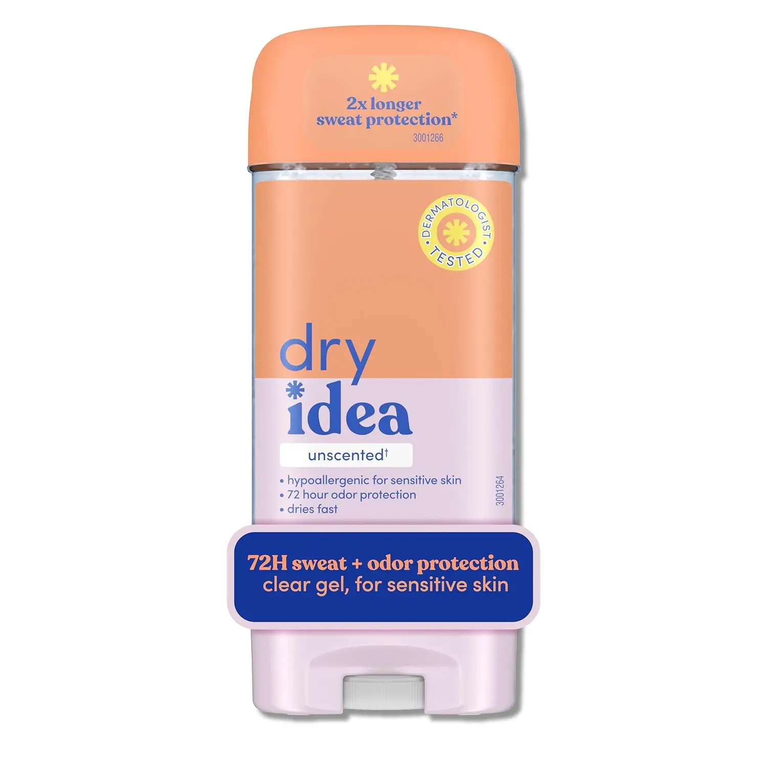 Dry Idea unscented antiperspirant deodorant provides 72-hour odor and 2X longer sweat protection in a gentle, fast-drying formula suitable for sensitive skin.