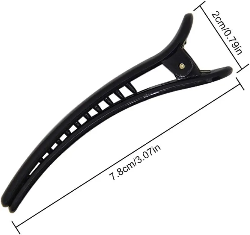 This image shows twelve durable plastic duckbill hair clips with a double prong design, ideal for creating curls and holding all hair types securely in salons or at home.