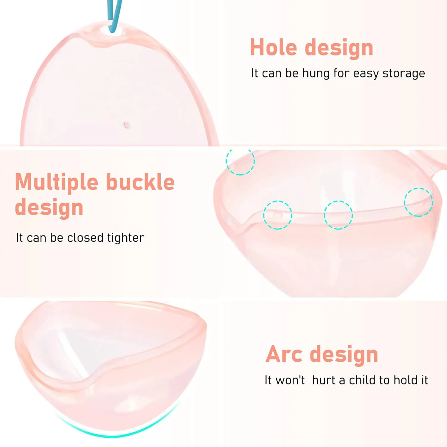 This 4-pack of pink, transparent pacifier cases provides a safe, BPA-free way to store and protect your baby's pacifiers, keeping them clean and easily accessible in your diaper bag or at home.