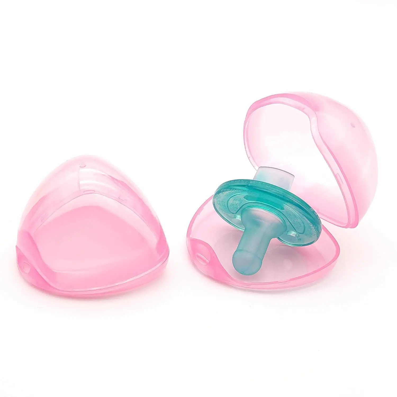 This 4-pack of pink, transparent pacifier cases provides a safe, BPA-free way to store and protect your baby's pacifiers, keeping them clean and easily accessible in your diaper bag or at home.