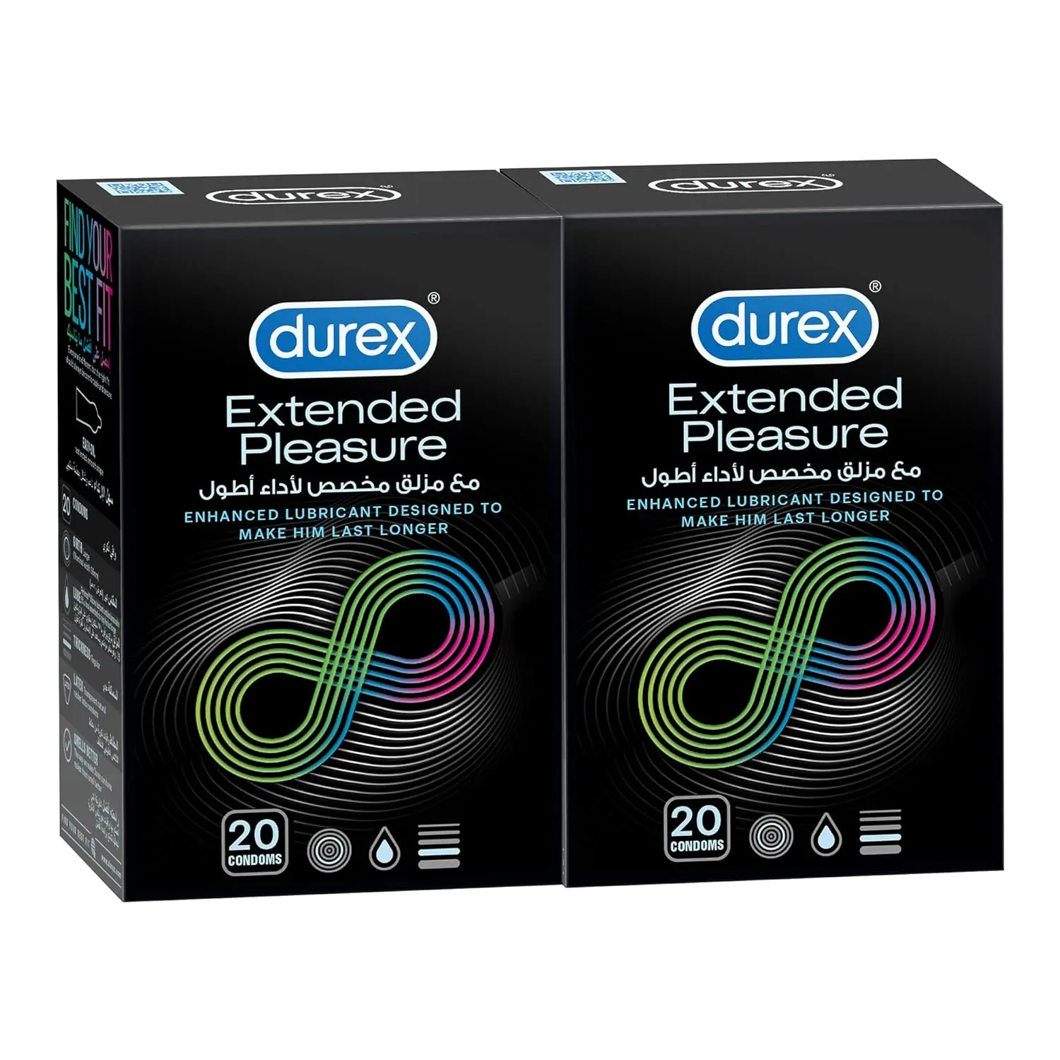 A pack of Durex Extended Pleasure condoms made with silicone for delaying climax, intended for men.