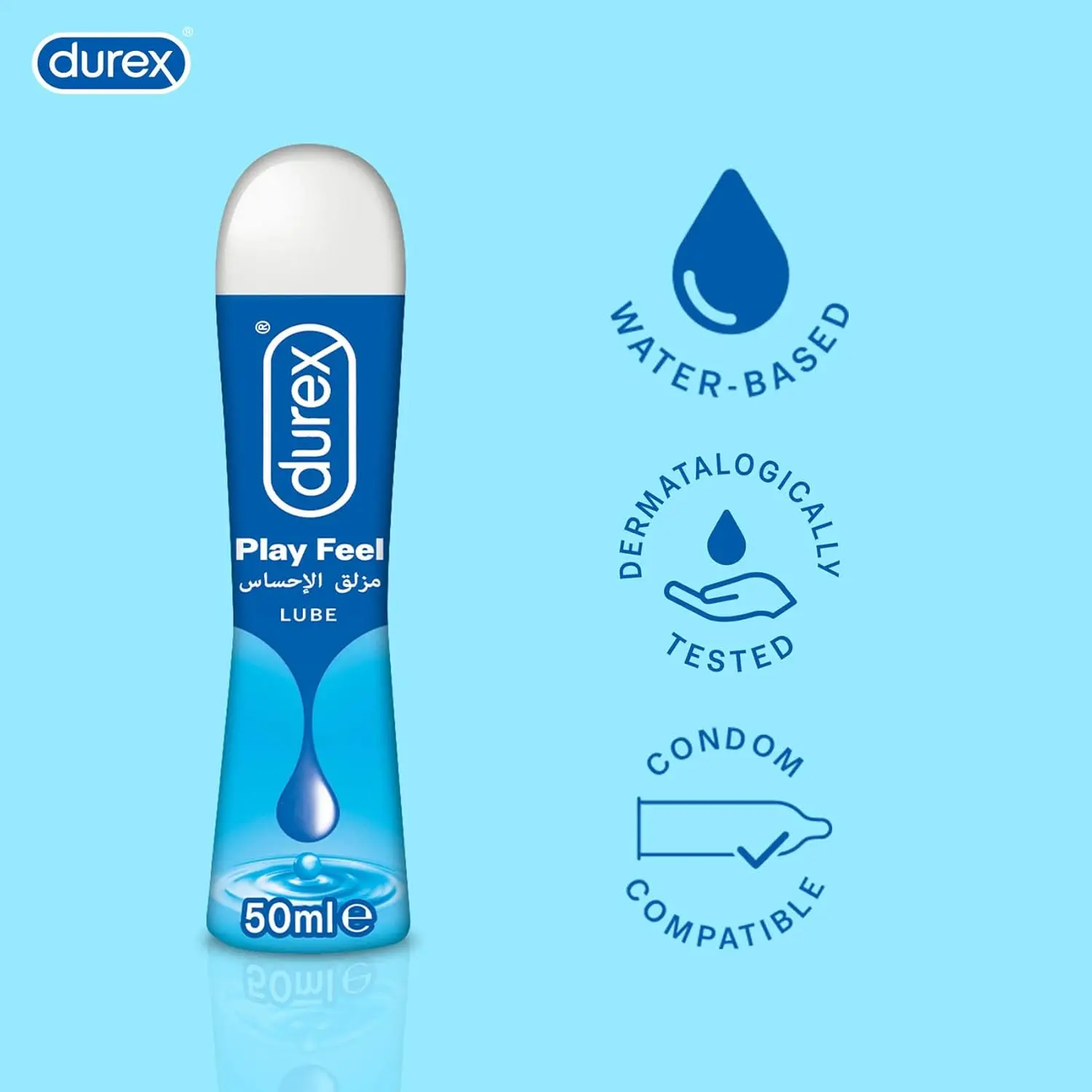 Durex Play Feel personal lubricant is a water based gel designed to enhance pleasure and comfort with a smooth, natural feel.