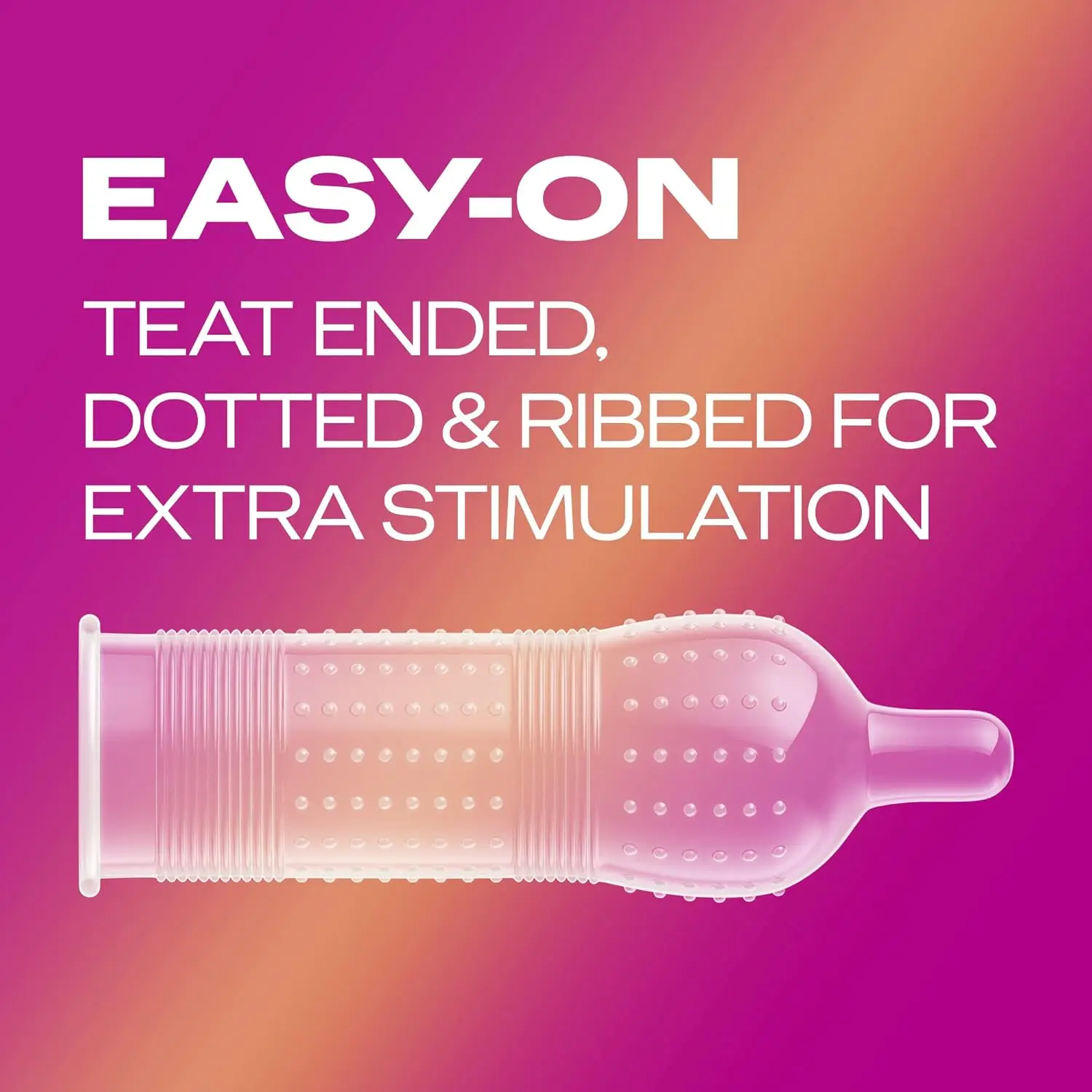 A pack of six Durex Pleasure Me condoms, designed with ribs and dots to enhance stimulation and made from transparent, lubricated natural rubber latex for comfort and safety.