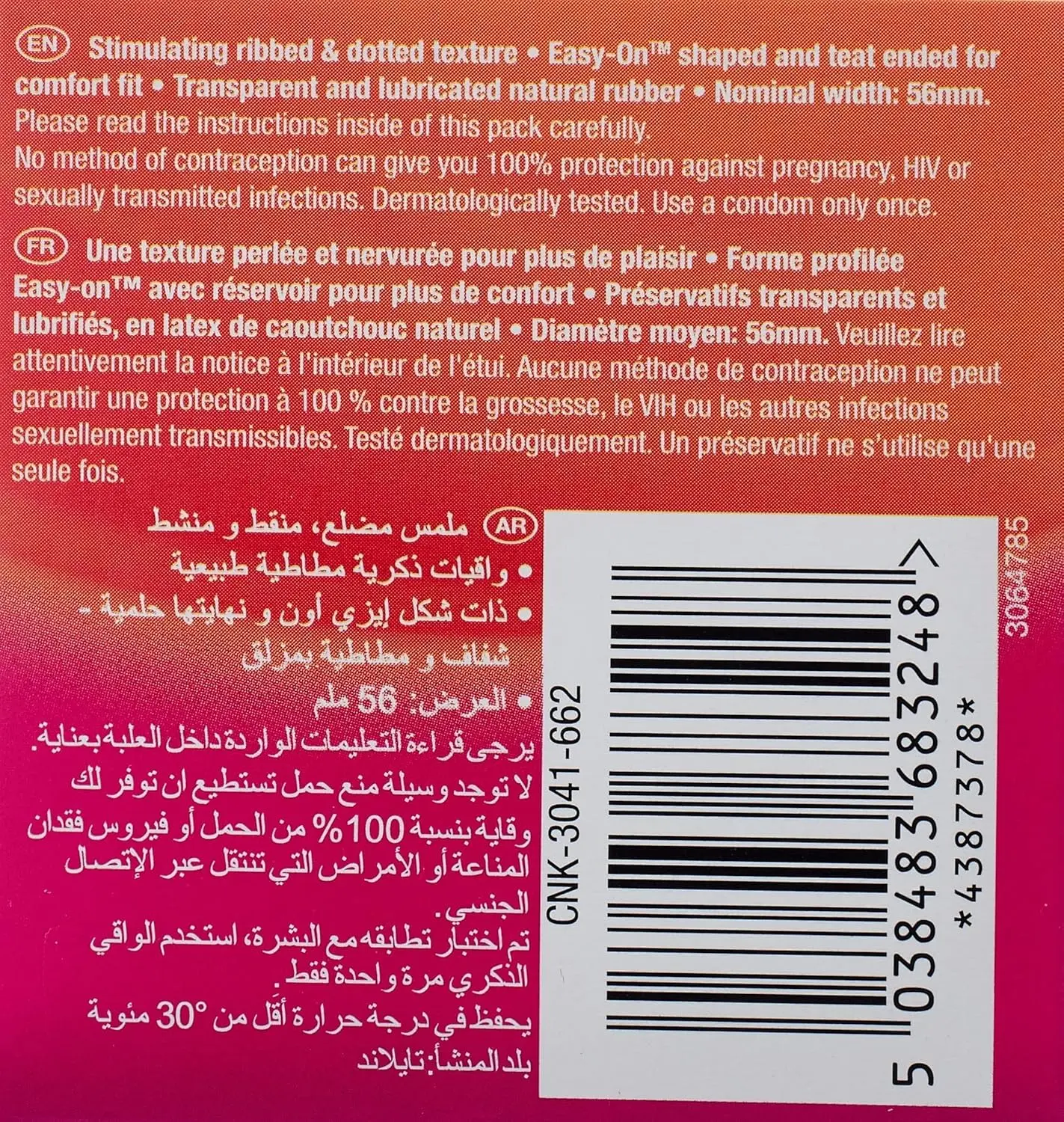 This is a pack of 36 Durex Pleasure Me condoms featuring a ribbed and dotted texture for enhanced stimulation and a comfortable, easy-on fit.