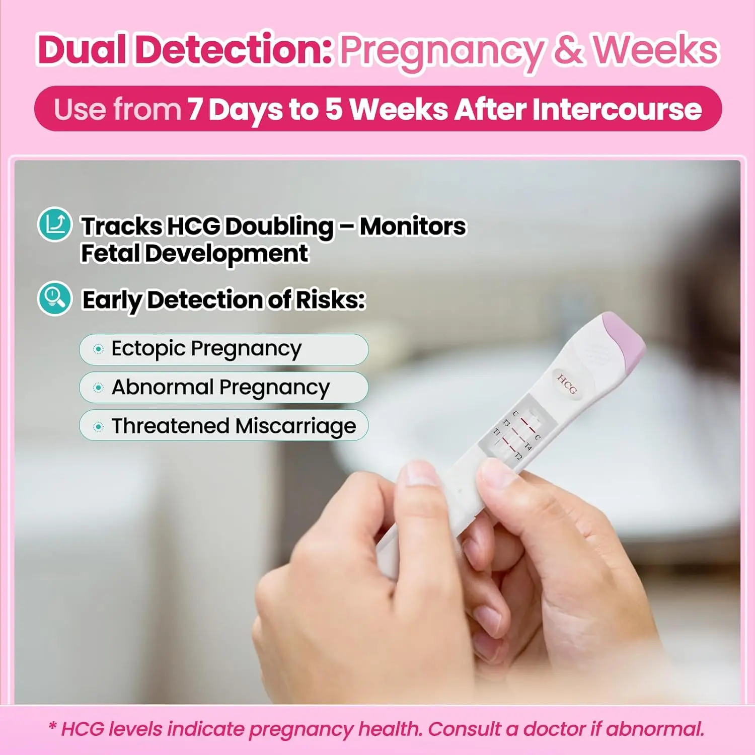 Accufast early pregnancy test with week indicator provides accurate results, showing how many weeks pregnant you are in 3-5 minutes.