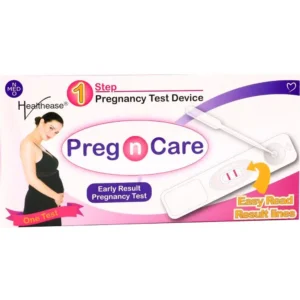 One step early result pregnancy test with high sensitivity to HCG, detecting pregnancy 7 days before the next period and providing results in one minute.