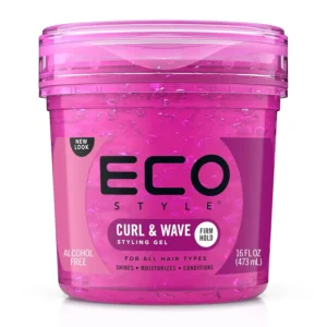 Pink Eco Style curl and wave styling gel with tea tree oil and chamomile helps prevent dry hair and scalp while restoring shine and bringing out natural highlights.