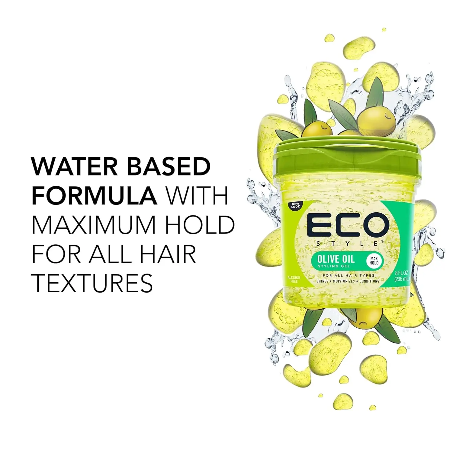 Eco Style Olive Oil styling gel provides a healthy shine and superior hold, taming frizz while attracting moisture to the scalp.